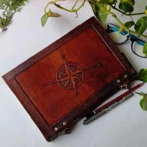 Personalized Handmade Paper Leather Journal Compass Leather Journal Notebook - Picture 1 of 8