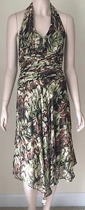 DONNA RICCO 100% Silk Halter Dress Size 4 Floral Palm Camo - Picture 1 of 7