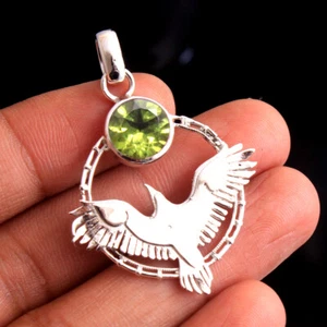 Dyed Ruby Sapphire Peridot Citrine 925 Sterling Silver Bird Pendant Jewelry - Picture 1 of 35