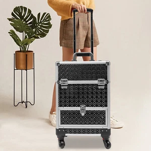 Rolling Makeup Case Hand-pulled Travelling Cosmetics Box w/ 4 Universal Wheels - Picture 1 of 24