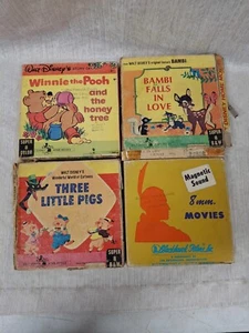 Lote de 4 películas súper 8 mm en blanco y negro en color Winnie Pooh tres cerditos gallina roja - Imagen 1 de 9