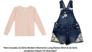 Modern Moments Girls Pink Long Sleeve Tee & Jordache Embroidered Shortalls SZ 4T - Picture 1 of 5