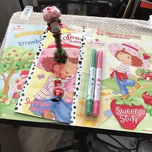 Strawberry Shortcake Lot With Pen, Backpack Clip,Iron On’s And Sticker Books!New - Picture 1 of 6