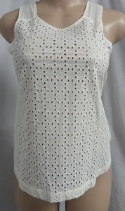 "LOFT" ELFENBEIN ÖSEN NETZPASSE BOHO BAUMWOLLE ÄRMELLOSE BLUSE TOP GRÖSSE: XSP Neu mit Etikett - Bild 1 von 4