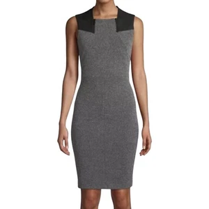DONNA KARAN Stretch Tweed Sheath Dress Women's 8 Marled Black Gray Preppy Office - Picture 1 of 15