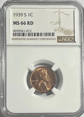1939-S U.S. Lincoln Wheat Cent  1C  MS66 RD Certified by NGC - Image 1 of 4