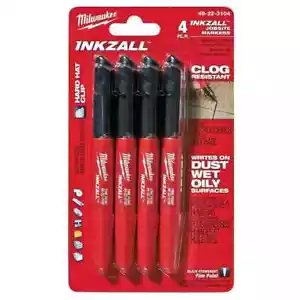 Milwaukee Inkzall Jobsite Permanent Marker, Fine Point Black (4-Pack) - Picture 1 of 9