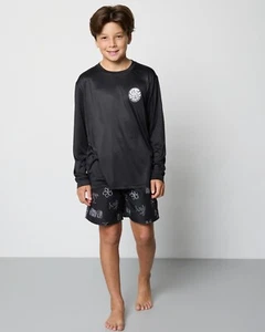 Rip Curl Icons Rash Vest Boy 16 Black Surflite Swimwear Crewneck Pullover JDM621 - Picture 1 of 8