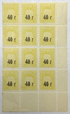 HOJA DE SELLO DE INGRESOS DE JUSTICIA CANTÓN SUIZA 40F 1800 CON PESTAÑAS SIN USAR OG Foto 1 de 2
