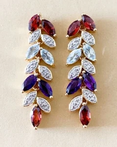 WUNDERSCHÖNE ECHTE MULTI EDELSTEIN & DIAMANT OHRSTECKER/ OHRHÄNGER NEU!! - Bild 1 von 3