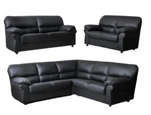 Luxury 3+2/Corner sofa Set Faux Leather Suite Black/Brown Candy Sofa - Picture 1 of 6