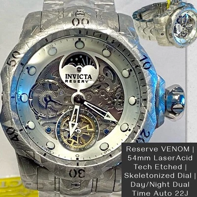 Pulsera Grabada Automática Láser Ácido 54mm | VENOM Esqueleto Día/Noche | Reloj Invicta Foto 1 de 4