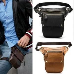 Men Genuine Leather Fanny Pack Waist Bag Leg Bag Waist Belt Sport Thigh Pack - Picture 1 of 7