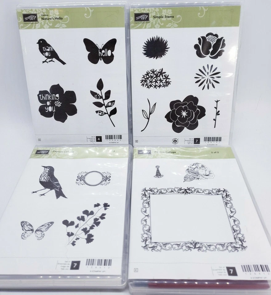 Stampin Up Lot of 4: Simple Stems, Nature's Hello, Papaya Collage 1 & 2  - Image 1 of 4