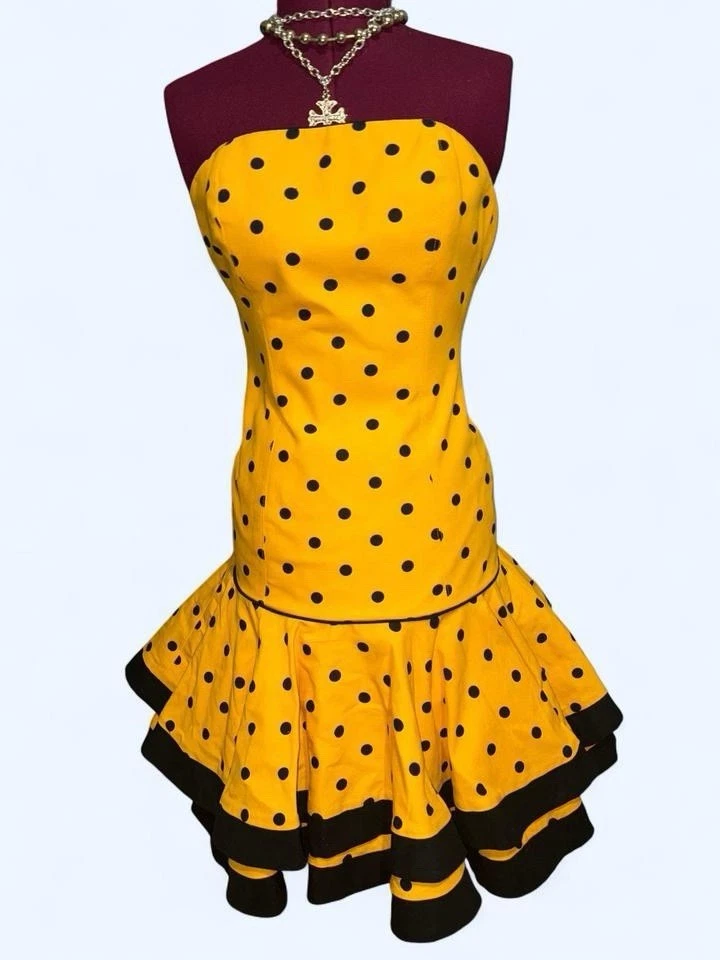 Vestido Barboglio Cristina Jan Amarillo Polkadot Sin Tirantes Volantes Talla 4 Años 80 De Colección Foto 1 de 4