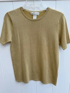 Casual Corner Gold Sparkle Short Sleeve Blouse Small - Picture 1 of 3