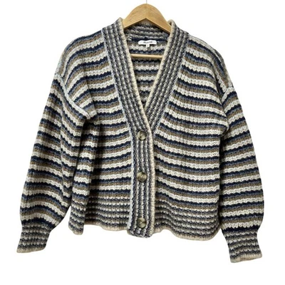Madewell Waller Stripe Wool Blend Chunky Knit Cardigan Size XS Blue Preppy - Image 1 of 4