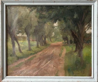 Ölbild Impressionniste 1919 Une Olsen Rue Chemin Avec Kopfweiden Paysage - Photo 1/4