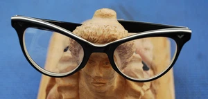 Vintage 1950s Women MCM Cat Eye Black White Striped Eyeglasses Mid Century case - Picture 1 of 23