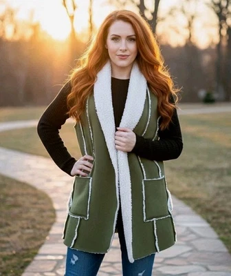 Indigo Soul W 2XL 橄榄白色夏尔巴装饰露前背心 舒适衬里 全新带标签 — 第 1/4 张图片