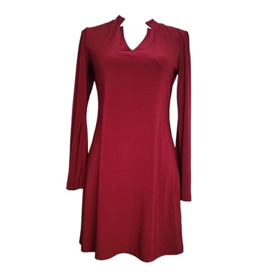 Alex And Eva by Komarov Dark Red Stretch Bell Sleeves A-line Swing Dress Small - Image 1 of 4