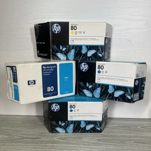 HP 80 Cyan X3 Yellow X1 Ink Cartridge C4846A Genuine Original Color Deskjet Blue - Afbeelding 1 van 1