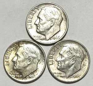 Lot 3 1964D Roosevelt 90% Silber Groschen - Bild 1 von 8