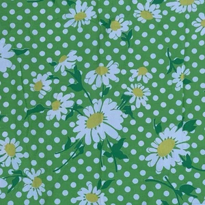 Tessuto margherita vintage residuo pois verde bianco peso più leggero ~ forse rayon? - Foto 1 di 21
