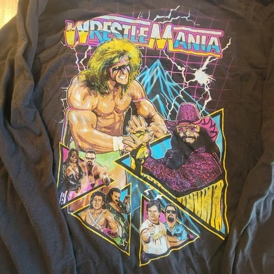 Camiseta WWE WrestleMania Manga Larga Ultimate Warrior Macho Man Negra 2XL Años 90 Foto 1 de 4