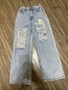 Girls Wide Leg Distressed Jeans SHEIN Size 10-11 Youth - Picture 1 of 3