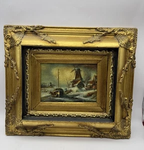Antique Oil Painting Dutch Winter Landscape Signed Bilderbeck - Picture 1 of 10