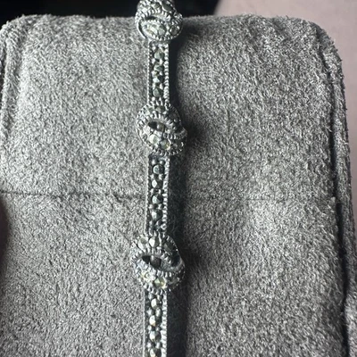 Brazalete retro elegante vintage de plata esterlina con nudo de cadena de marcasita de 7,25" Foto 1 de 4