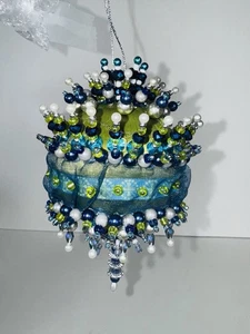 Mary Maxim fatto a mano raso paillettes perline ornamento blu verde completo - Foto 1 di 4