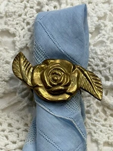 Pair of Brass Rose Napkin Rings NEW with Tags from Country Linen - Picture 1 of 7