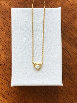 925 Sterling Silver Dainty Heart Pendant Gold Necklace CZ Tiny 6mm 16-18" - Image 1 of 4