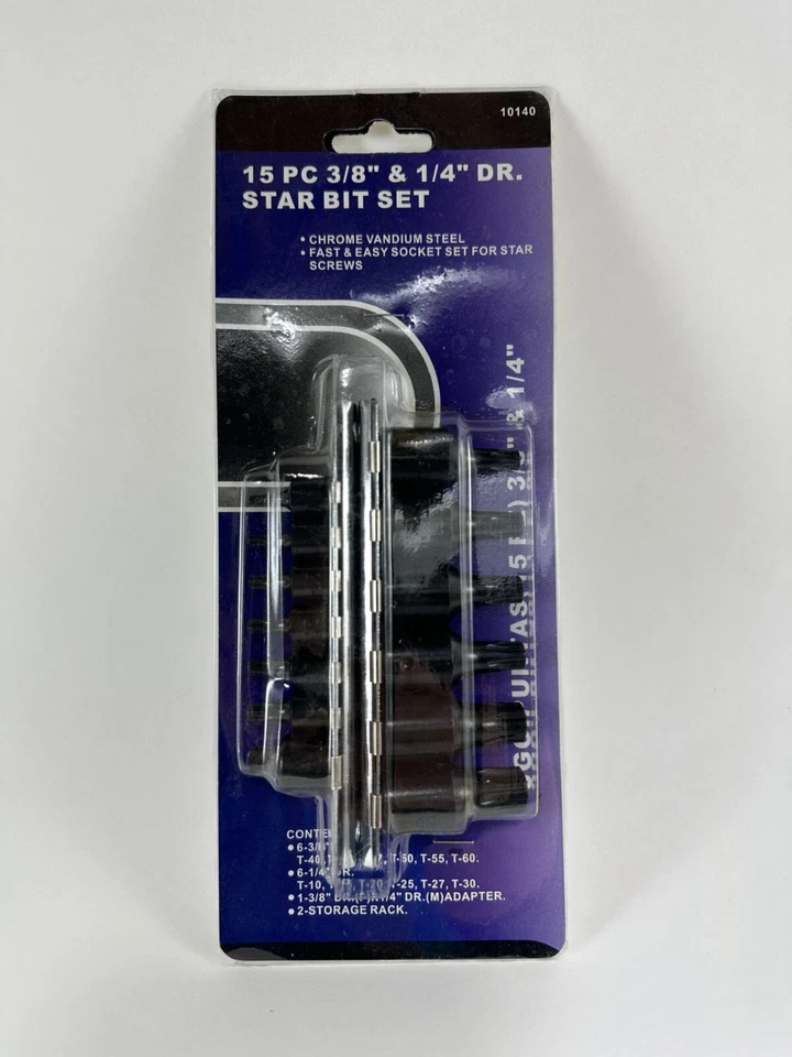 15 PCS 1/4" & 3/8" DR IMPACT CHROME VANADIUM STAR BITS SET - Image 1 of 3