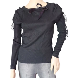 MaCherie Pullover Schwarz S/M – Baumwolle, Stretch, Schnür-Details, Elegant, Neu - Bild 1 von 4