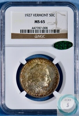 1927 Vermot Commemorative Half Dollar NGC MS 65 w/CAC - Beautifully Toned - Image 1 of 4