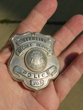 Vintage Sterling Michigan SECRET SERVICE POLICE #203 PIN BACK BADGE Obsolete!