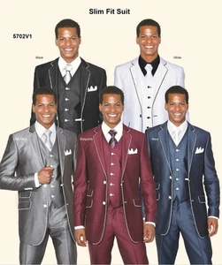 Men's Slim Fit Wool Feel Suit With Matching Vest And Pants 5 Colors 38R~56L - Picture 1 of 8