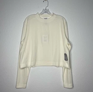 NWT Rains Cream Fleece Long Sleeve Mock Neck Crop Top Sweatshirt Women’s Size L - Picture 1 of 6