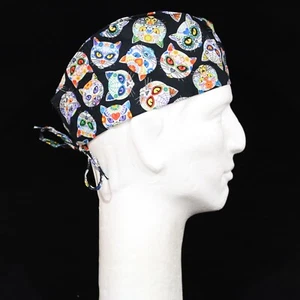 Colorful Cat Face on Black Theme Scrub Hat - Picture 1 of 1