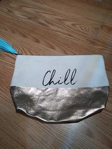 Bath & Body Works "Chill" Canvas Cosmetic Makeup Travel Bag Rose Gold Foil New - Picture 1 of 2