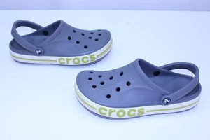 VTG Crocs M10-12 Men Sandals Straps Shoes Slides Shower Gym Grey Rubber Green - Picture 1 of 14