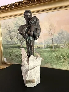BRONZE MARGA by PAOR,MAN &WOMEN SCULPTURE,MADE IN SPAIN,SIGNED,13’’ - Picture 1 of 11