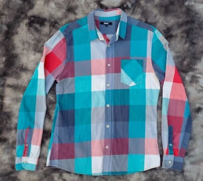 Camisa de vestir manga larga con botones de franela a cuadros tartán colorido azul rojo de ASOS Foto 1 de 3