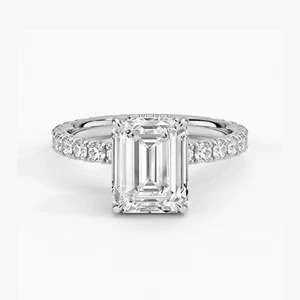 3 Ct Emerald Cut Lab Grown Diamond Hidden Halo Engagement Ring 14k White Gold - Picture 1 of 3