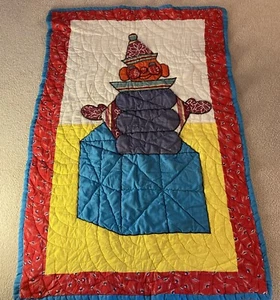 Vintage Handmade Jack In The Box Clown Baby Quilt 46”x 30” Stains See Photos - Picture 1 of 13