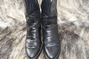 Lucchese exotische schwarze Teju Eidechsenleder Leder Cowboy Western Stiefel Ziegenleder 6,5 - Bild 1 von 18