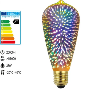 ST64 3D Firework LED Bulbs 5W E26/E27 85-265V Stained Glass Decoration Light 1pc - Image 1 of 4